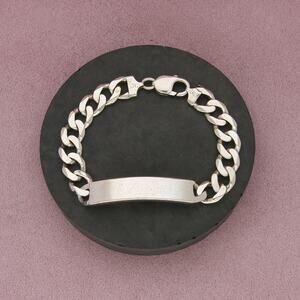 sterling silver mens italian curb chain id bracelet size 8.25in